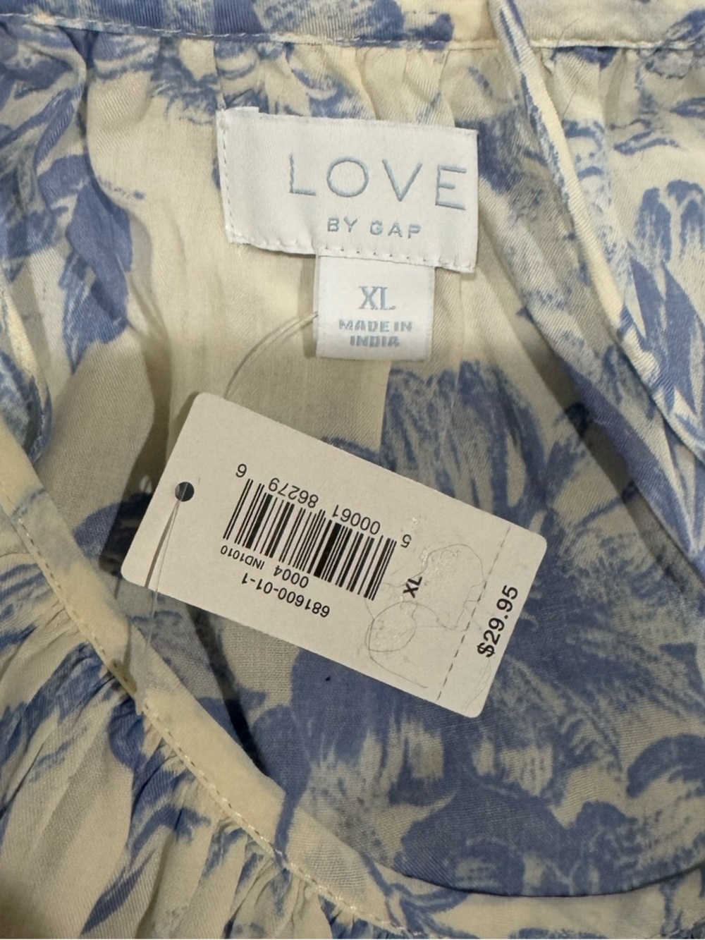 NWT Love by GAP White Camisole with Blue Floral Print size XL - Picture 5 of 12